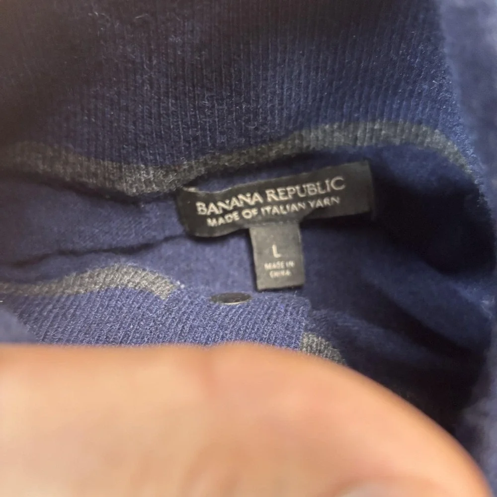 Banana Republic Sweater‎ Mens Large Blue Italian Yarn Mock Neck Pocket Pullover